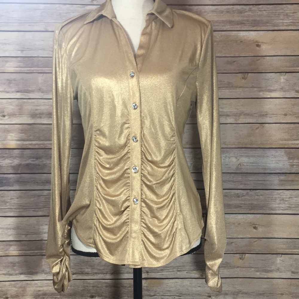 INC gold blouse with round crystal  buttons